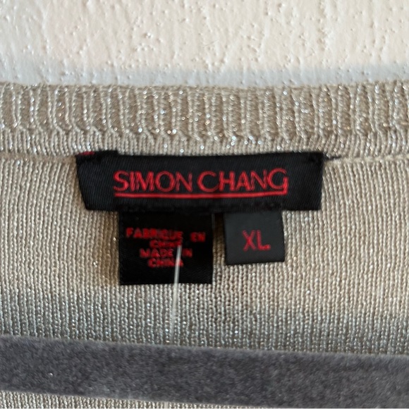Simon Chang Sweater Silvery Gray Metallic Lightweight Tunic High-Low Knit XL NWT - Picture 4 of 12